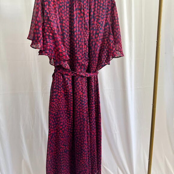 Tahari ASL Women's Plus 24W Navy dress with red/purple polka dots - Picture 5 of 11